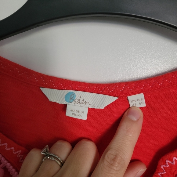 Boden Carina Womens 6 Mini Shirt Dress Red Pink Pom Pom Boho Festival Cotton - Picture 7 of 11